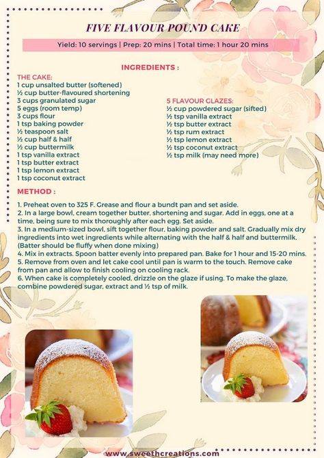 Five Flavor Pound Cake, Homemade Dessert Recipes, Pound Cake Recipes Easy, Rum Extract, Homemade Recipes Dessert, Homemade Dessert, Pound Cake Recipe, Easter Desserts Recipes, Cake Recipes From Scratch