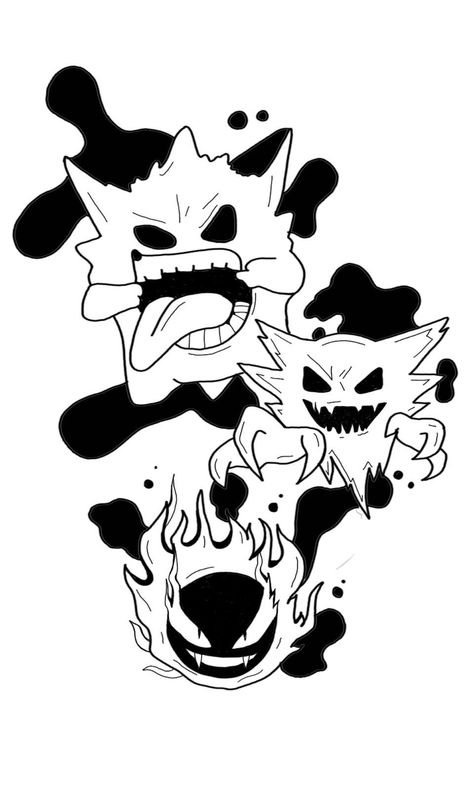 Gangar Drawings, Gengar Tattoo Design, Gengar Tattoo, Growth Tattoo, Traditional Japanese Tattoo Flash, Scary Coloring Pages, Pokemon Black And White, Arm Tattoos For Guys Forearm, Optical Illusion Tattoos