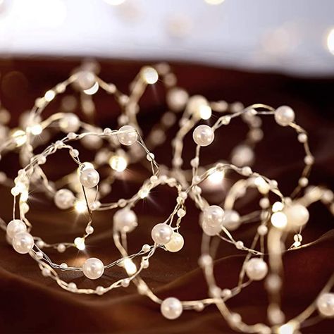 Amazon.com: Ocean Pearl Beads String Lights, 10 ft 40 LED Lights Battery Powered with 8 Flicker Modes, Remote and Timer for Wedding, Birthday Parties, New Year, DIY Home Mantel Decoration: Home Improvement Pearl Garland, Pearl Party, Copper Wire Lights, New Year Decoration, Pearl Decorations, Novelty Lights, Indoor String Lights, Christmas Decorations Bedroom, Fairy Light