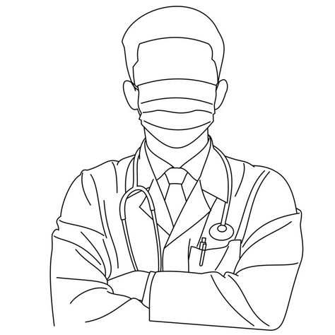 Doctor Suit Drawing, Male Doctor Drawing, Doctor Sketch Medical, Doctor Sketch Drawings, Doctor Drawing Medical, Doctor Line Art, Doctor Art Drawings, Doctors Drawing, Doctor Drawing Easy