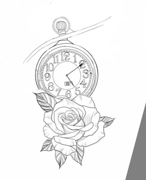 Stencil Outline Tattoo, Clock Tattoo Stencil, Time Clock Tattoo, Pocket Watch Tattoo Design, Clock And Rose Tattoo, Watch Tattoo Design, Egyptian Tattoo Sleeve, Rose Drawing Tattoo, Watch Tattoo