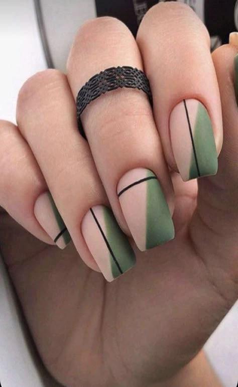 Neutral Nail Art Designs, Neutral Nail Art, Geometric Nail Art, Formal Nails, Square Nail Designs, Green Nail Designs, Matte Nails Design, Geometric Nail, Purple Nail