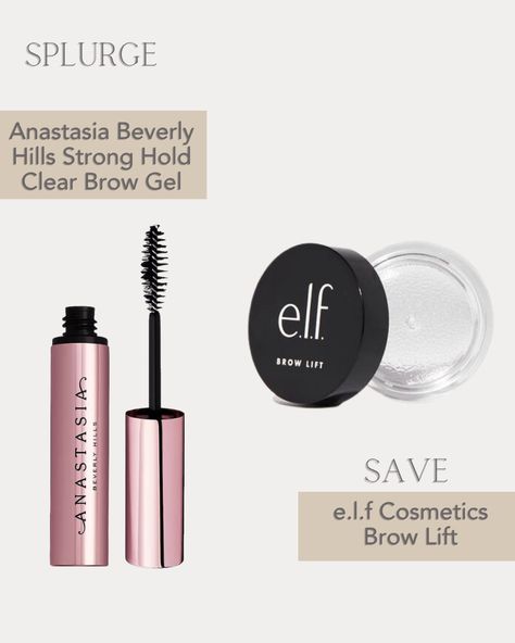 Anastasia Bravely Hills Strong Hold Clear Brow Gel vs e.l.f cosmetics brow lift. Best elf makeup brow lift, best drugstore makeup dupes Best Elf Makeup, Clear Brow Gel, Best Drugstore Makeup, Anastasia Beverly Hills Brow, Brow Lift, Elf Cosmetics, Elf Makeup, Brow Makeup, Drugstore Makeup