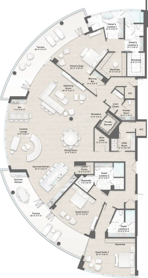 Circular Floor Plan, Luxury Condo Floor Plans, Penthouse Layout, Luxury House Floor Plans, 2d Floor Plan, Tropical Greenhouses, Coast House, Luxury Floor Plans, Prefab Houses