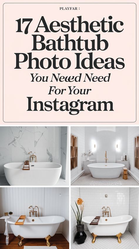 Aesthetic bathtub photo ideas for Instagram: Discover 17 creative setups and angles to enhance your feed with beauty and tranquility. Get inspired for your next photo session! #AestheticPhotography Decorating Around Bathtub, Aesthetic Bathtub, Bathtub Inspiration, 17 Aesthetic, Bathtub Pictures, Old Bathtub, Bathroom Niche, Classic Facade, Modern Bathtub