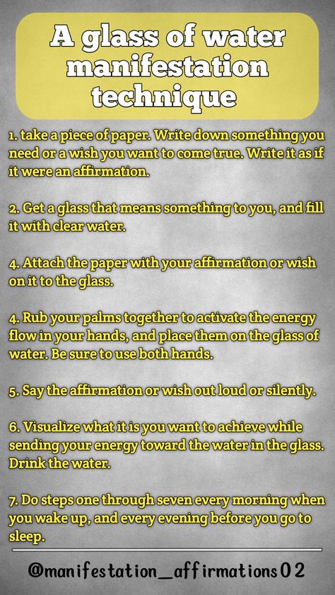 Glass of water manifestation technique, manifest, technique, law of attraction Water Charging Affirmations, Water Method Manifesting, Manifestation With Water, Drink Water Affirmations, Manifesting With Water, Manifest With Water, Water Manifestation Technique, How To Trust Your Intuition, Subliminal Results Skin