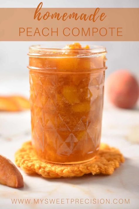 Whip up a delicious peach compote with this simple recipe! Using fresh peaches, sugar, and a few other ingredients, you'll create an irresistibly sweet and tangy compote. Perfect for desserts, breakfasts, or adding a touch of sweetness to any dish! Peach Cobbler Canning Recipe, Peach Compote Easy, Apricot Compote Recipe, Peach Compote Recipe, Nectarine Muffins, Nectarine Compote, Burger Sauces, Healthy Peach Recipes, Peach Compote