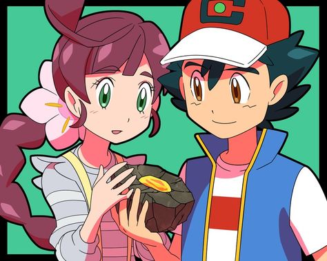 Ash X Chloe, Ponytail Brown Hair, Hat Long Hair, Pokemon Iris, Green Eyes Hair, Fire Emblem 4, Pokémon Anime, Pokémon Heroes, Pokemon Ideas