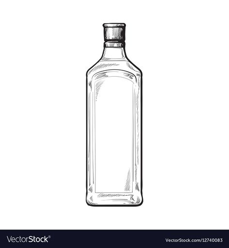 Gin Bottle Illustration, Gin Bottle Tattoo, Gin Bottle Drawing, Glass Bottle Drawing Sketch, Glass Bottle Illustration, How To Draw A Bottle, Vodka Bottle Drawing, Glass Bottle Drawing, Bottles Sketch