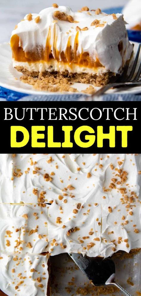 Butterscotch Desserts Puddings, Butterscotch Desert, Butterscotch Torte, Churros Cupcakes, Butterscotch Pudding Dessert, Butterscotch Lush, Butterscotch Delight, Mamagourmand Recipes, Butterscotch Pudding Recipes