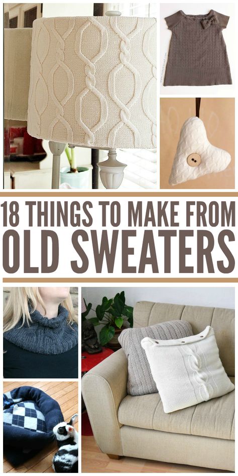 18 Cool Things You Can Make from Old Sweaters Old Sweater Diy, Old Sweater Crafts, Recycler Diy, Sweater Pillow, Upcycle Repurpose, Sweater Ideas, Recycled Sweaters, Repurposed Clothing, Old Sweater