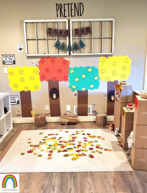 Dramatic Play Fall Ideas, Fall Theme Daycare, November Pretend Play, Trees Dramatic Play, Trees Dramatic Play Preschool, Treehouse Dramatic Play, Dramatic Play Toddlers Ideas, November Dramatic Play Center, Reggio Emilia Dramatic Play Area