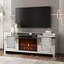 Check this out on Amazon Tv Mantel, Silver Tv Stand, Mirrored Fireplace, Silver Console Table, Mirror Tv Stand, Tv Stand With Led Lights, Furniture For Living Room, Entertainment Center Furniture, Media Entertainment Center