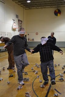 This and That from Here and There: The Land Mine Game Camp Group Games, School Gym Games, Games For Camp, Newspaper Games, Youth Games Church, Team Building Games For Teens, Game For Classroom, Team Building Ideas, Field Games