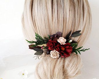 Wedding accessories flower crown comb wrist corsage by LutikFlower Red Bridal Hair, Flower Hair Comb Wedding, Bridal Flower Hair Comb, Flower Hair Clips Wedding, Bridal Hair Pieces Flower, Wedding Flower Hair, Floral Hair Comb, Flower Hair Pieces, Floral Comb