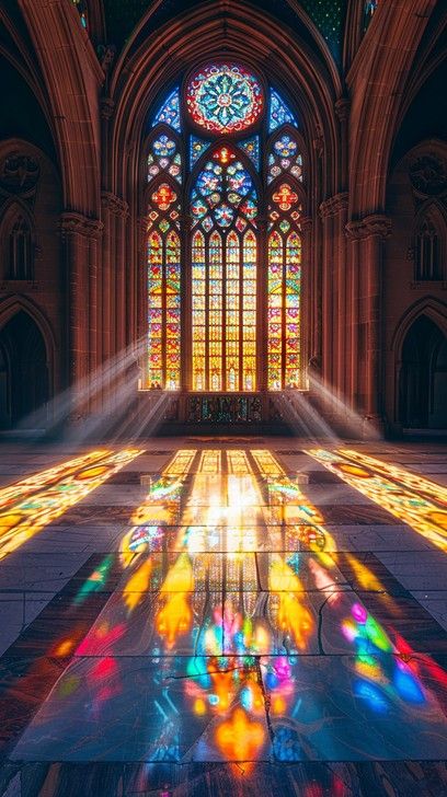 Stained Glass Images, Cathedral Lighting, Cathedral Background, Temple Aesthetic, Church Stained Glass Windows, Arched Interior, Fake Window, Church Window, Stained Glass Church