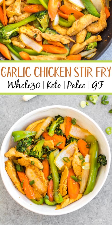 Easy Garlic Chicken, Garlic Chicken Stir Fry, Paleo Meal Prep, Healthy Chicken Recipes Easy, Skinnytaste Recipes, Paleo Lunch, Paleo Low Carb, Healthy Dinner Recipes Chicken, Chicken Stir Fry