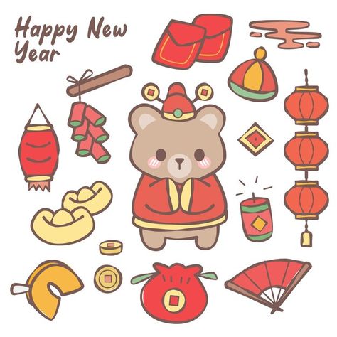 Chinese new year doodle | Premium Vector #Freepik #vector #red #sign #background #new Lunar New Year Doodle, Red Drawings Simple, Chinese New Year Doodle, Lunar New Year Drawing, New Year Doodles, Lunar New Year Illustration, Lunar New Year Art, Red Drawing Ideas, Chinese New Year Art