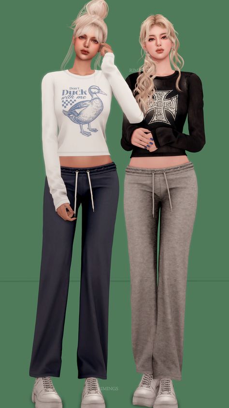 [RIMINGS] Daily Long Sleeve T-shirt & Daily Sweatpants | Patreon Sims 4 Sweatpants, Sims 4 Cc Clothes Collection, Sims 4 Challenges, Sims 4 Cas Mods, Triangle Bathing Suit, Sims 4 Cc Makeup, New Mods, Sims4 Clothes, Sims 4 Cc Packs