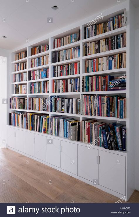 Shelves Books Wall, Full Height Bookshelves, Bookshelves High On Wall, Bookshelves Full Wall, Covered Bookshelf, Book Cupboard Design Bookshelves, Book Shelf Whole Wall, Big Wall Bookshelves, White Library Wall