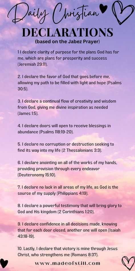 Daily Positive Christian declarations or affirmations are super important! In this blog post, I focus my declarations based on the Jabez prayer! I’ve discovered that daily christian affirmations are declarations are an an powerful tool for Christians to use when seeking God’s blessings, guidance, and protection. Click to read more. Jabez Prayer, Christian Declarations, Prayer Points, Deliverance Prayers, Christian Affirmations, Prosperity And Abundance, Morning Prayer Quotes, Christian Bible Study, Bible Study Lessons