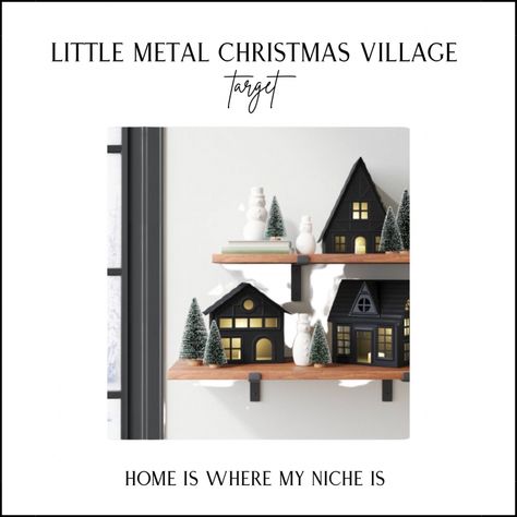 Black And White Christmas Village, Black Christmas Village Houses, Black Christmas Village, Black Metal Christmas, Mini Christmas Village, Black Metal House, Black White Christmas, Christmas Village Houses, Metal House