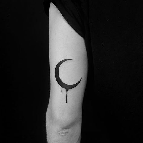 Unique Moon Tattoo Ideas Men, Evil Moon Tattoo, Moon Tattoos Men, Masculine Moon Tattoo, Dark Moon Tattoo Design, Buddy Tattoos, Moon Tattoo Men, Edgy Moon Tattoo, Unique Tattoos With Meaning