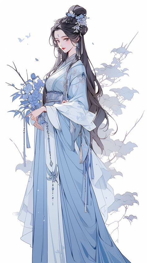 Hanfu Art, Bd Art, Blue Drawings, Fantasy Props, Chinese Art Girl, China Art, Girls Cartoon Art, Digital Art Girl, Anime Inspired