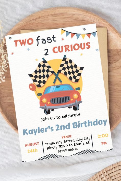 Vintage 1st Birthday, Two Fast 2 Curious, Vintage Birthday Party Invitations, Two Fast Birthday Invitation, Two Fast Birthday, Cars Birthday Party Decorations, Vintage Birthday Parties, Boys First Birthday Party Ideas, Cars Theme Birthday Party