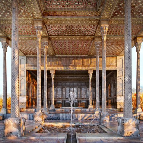 Gallery of Noor Completes Reconstruction of the Mirror Palace in Iran - 3 Persian Palace, Joshua Tree House, Palace Architecture, Iranian Architecture, Persian Architecture, Persian Garden, Porch Area, Ancient Persian, Persian Culture