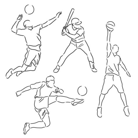 Sports athletes sketch collection Sports Drawing, Sketchbook Assignments, Buddha Tattoo Design, Sports Drawings, Basket Anime, Drawing Pictures, Man Sketch, Human Figure Drawing, Line Sketch