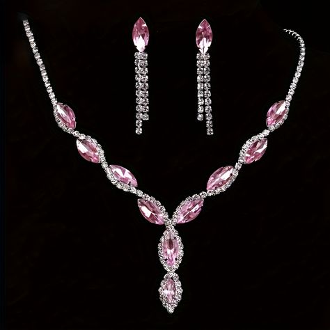 Faster shipping. Better service Pink Prom Accessories, Pink Jewelry Set, Crystal Bridal Jewelry Sets, Crystal Wedding Jewelry, Crystal Jewelry Sets, Stylish Necklace, Wedding Bridal Jewellery, Floral Accessories, Prom Wedding