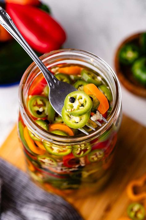 Quick Pickled Peppers Recipe Hot Pepper Pickling Recipe, Pickled Spicy Peppers, Pickled Mixed Peppers, Picked Hot Peppers, Habenero Recipes Pickled, How To Pickle Hot Peppers, Pickled Hungarian Hot Peppers, Sweet Pickled Peppers Recipe, Pickling Hot Peppers