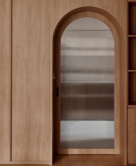 interiors • Instagram Arc Entrance, Arc Door, Fluted Door, Kitchen Entrance, Fluted Glass, Closet Door, Flute Glass, The Space, Glass Wall