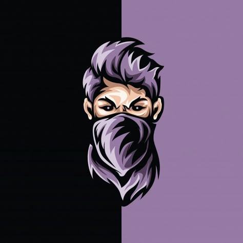 Handsome thief Premium Vector Gaming Logo, Premium Vector, Gaming, Mask, Purple, Hair, Black, Design, Art