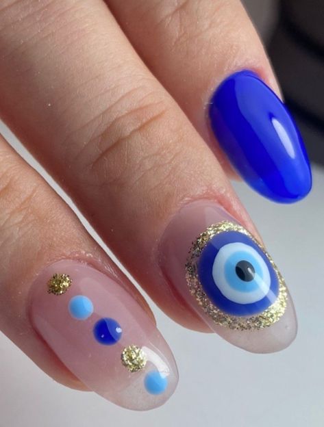 Turkish Evil Eye Nails, Greek Evil Eye Nails, Ojo Turco Nails, Jewish Nails, Turkish Eye Nails, Greek Nails Designs, Evil Eye Nails Design, Evil Eye Nail Art, Fruit Nail Designs