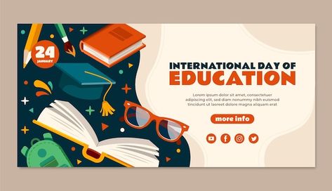 Flat international day of education hori... | Free Vector #Freepik #freevector #education-day #book-banner #study-banner #education-banner Teachers Day Banner, International Day Of Education, Book Banner, Display Boards For School, College Website, School Display, Kids Banner, Fb Banner, Education Day