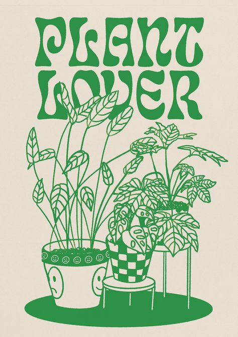 House Plant Lover wall art | Botanical trendy aesthetic retro design | Cute digital printable garden home decor Artwork By FeelStudioShop #sublimationdesigns #sublimationclipart #printablesublimation #freesublimationdesigns #sublimationbundle #hugesublimationbundle #printableillustrations Poster Prints Plants, House Plant Poster, Retro Plant Aesthetic, Plants Poster Design, Nature Doodles Aesthetic, Retro Digital Art, Plant Aesthetic Poster, Plant Prints Wall Art, Green Wall Art Prints