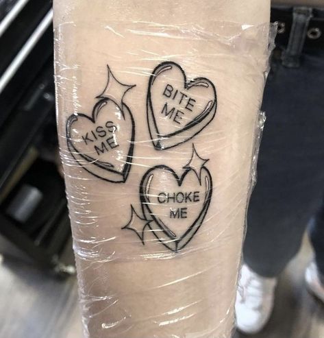 Spooky Valentines Tattoo, Small Tattoo Ideas Goth, Brat Tattoo Ideas, Goth Girl Tattoo Ideas, Suggestive Tattoos, Brat Tattoos For Women, Valentines Tattoo Designs, Grungy Tattoos, Valentine’s Day Tattoo