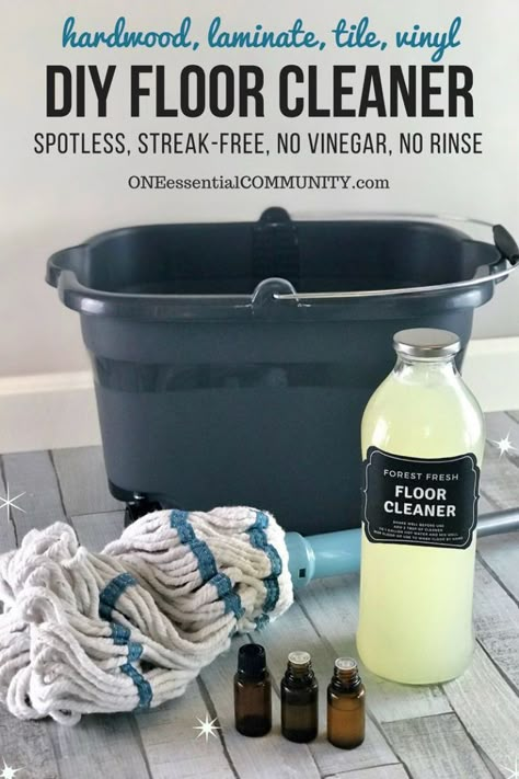 homemade floor cleaner for all your floors - hardwood, laminate, tile, linoleum, and vinyl. 3 ingredient recipe for spotless, streak-free, sparkly, shiny floors. No vinegar, no rinse, non-toxic. {essential oil cleaner, DIY cleaner, essential oil recipes, hardwood floor cleaner, essential oil floor cleaner, tile floor cleaner, laminate floor cleaner) Essential Oil Cleaner, Homemade Floor Cleaners, Diy Floor Cleaner, Tile Floor Cleaner, Hardwood Floor Cleaner, Deep Cleaning Tips, Homemade Cleaning Products, Natural Cleaners, Diy Vinyl