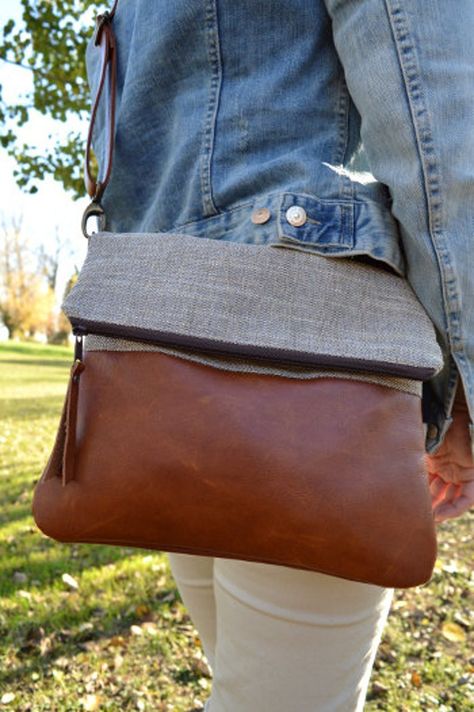 Leather and Upholstery Fabric Bag Foldover Crossbody Purse | Etsy Sewing Backpack, Leather Bag Tutorial, Foldover Bag, Foldover Crossbody Bag, Purse Ideas, Bag Tutorials, Sewing Things, Cheap Purses, Popular Handbags