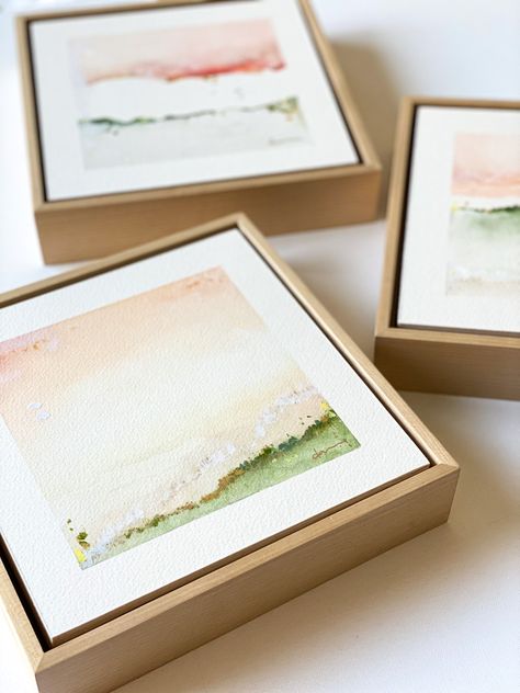 Frame Small Art, Art Series Ideas Inspiration, Framed Watercolor Painting, Framing Watercolor Paintings, Abstract Landscape Painting Watercolor, Minimalistic Frames, Mini Art Canvas, Watercolor Minimalist Art, Mini Watercolor Paintings