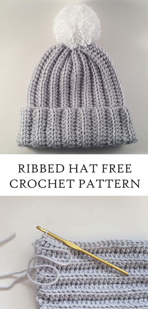 Crochet Ribbed Hat Pattern For Beginners Beginner Crochet Toque Free Pattern, Crochet Sock Hat Free Pattern, Crochet Boggins Free Pattern, Crochet Toque Pattern Free, Easy Crochet Ribbed Hat Pattern Free, Hdc Crochet Hat Pattern Free, Easy Ribbed Crochet Beanie, Crochet Hats Beginner, 12 Month Old Crochet Hat Free Pattern