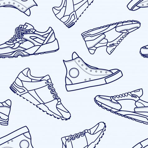 Seamless pattern with sneaker shoe flat ... | Premium Vector #Freepik #vector #background #pattern #line #fashion Mandalas, Running Shoes Illustration, Shoes Vector, Sneakers Patterns, Background Backdrop, Shoes Illustration, Sports Footwear, Shoe Pattern, Gcse Art