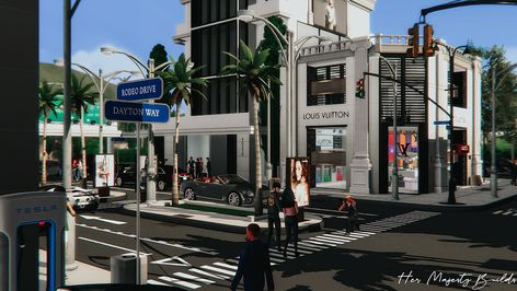 Bloxburg Towns, Aphrodite Beauty, Lotes The Sims 4, Los Angeles Street, Play Sims 4, Sims Packs, Bloxburg Codes, Sims 4 House Building, Louis Vuitton Store