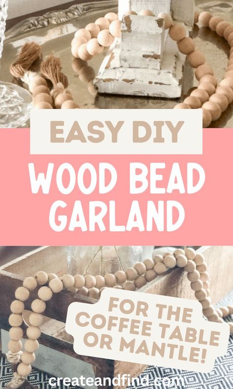 DIY wood bead garland with tassels. Bead Garland Decor Ideas, Garland Decor Ideas, Garland On Mantle, Diy Wood Bead Garland, Tassels Tutorials, Fireplace Garland, Craft Beads, Wooden Bead Garland, Bead Garland