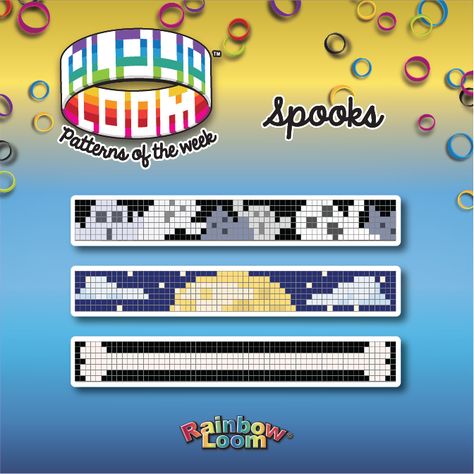 Alpha Loom Patterns of the Week: Have a Spooktacular Halloween! #AlphaLoom #AlphaLoomPatterns #RL4Halloween #AlphaLoomBracelet #Halloween Alpha Loom Patterns, Alpha Loom Patterns Templates, Halloween Bead Loom Patterns, Hocus Pocus Alpha Pattern, Alpha Pattern Halloween, Halloween Alpha Bracelet, Halloween Bracelet Patterns Alpha, Rubber Band Crafts, Rainbow Loom Patterns