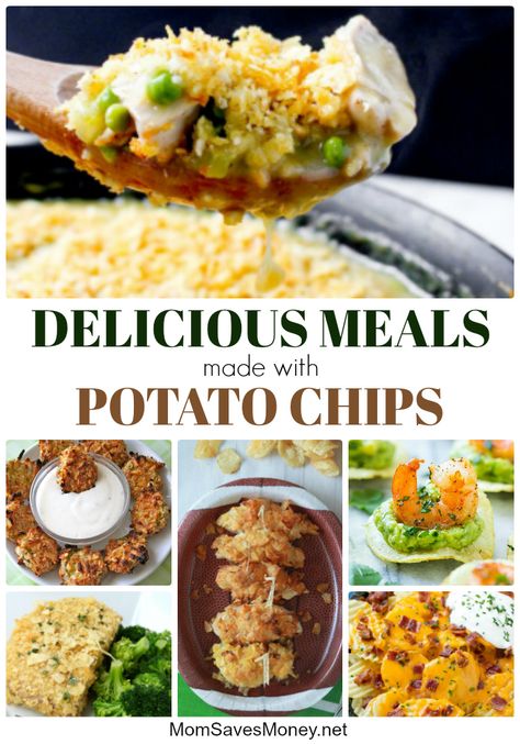 Recipes Using Chips, Meals With Chips, Uses For Potato Chip Crumbs, Casseroles With Potato Chips, Casserole With Potato Chips On Top, Leftover Potato Chip Recipes, Potato Chip Recipes Dinners, Recipes Using Crushed Potato Chips, Potato Chip Appetizers