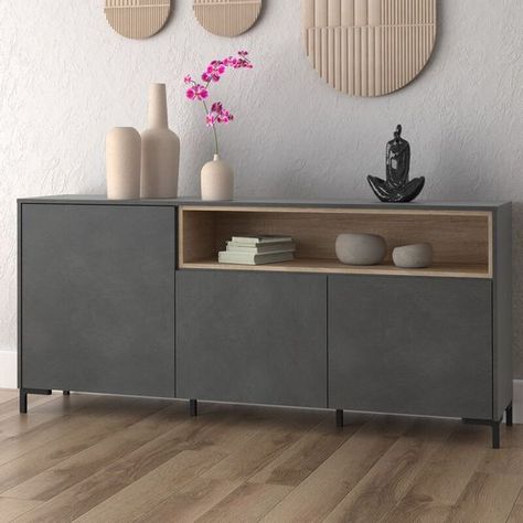 Show image of Galactique Sideboard in concrete and oak finish. Sideboard Ideas, Record Player Cabinet, Sideboard Styles, Console Unit, Crockery Cabinet, Decoration Buffet, Sideboard Modern, Stylish Sideboards, Sideboard Decor