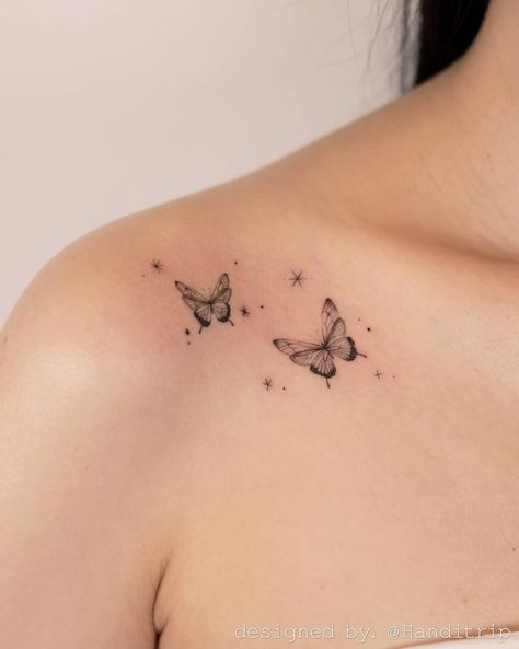 Tattoo On The Back, Small Shoulder Tattoos, Small Butterfly Tattoo, Butterfly Tattoos For Women, Bone Tattoos, Petite Tattoos, Shoulder Tattoos For Women, Small Hand Tattoos, Collar Bone Tattoo